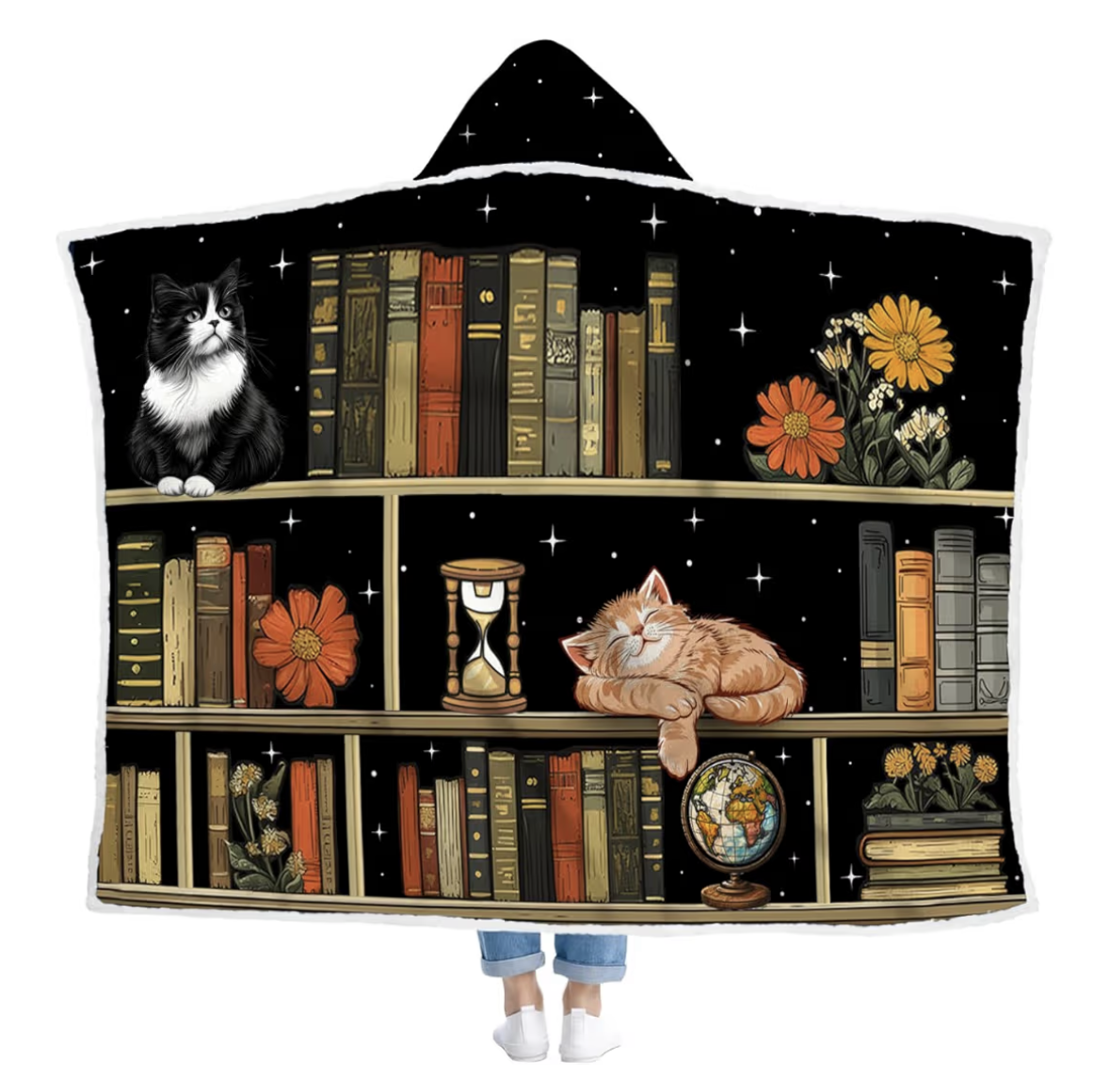 Cat Book Wearable Blanket with Hood (Sherpa Lined!)